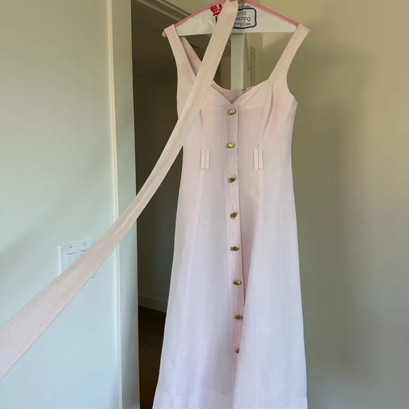 AJE Clay Belted Midi Dress in Pastel Pink, AU 6 / US 2 - Picture 5 of 13